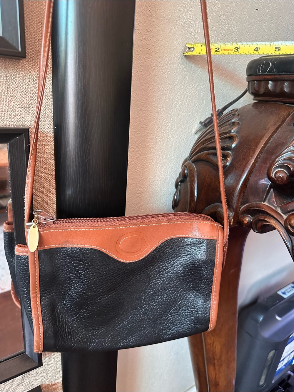 Vintage Two-Tone Leather Messenger Bag in Black and Brown Genuine leather
